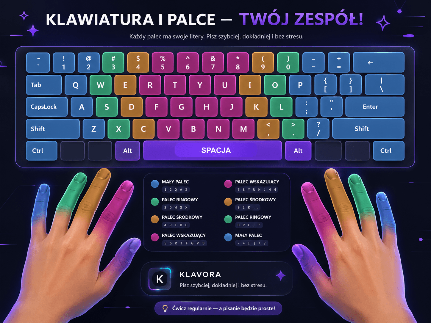 Mapa klawiatury z przypisaniem palców do klawiszy